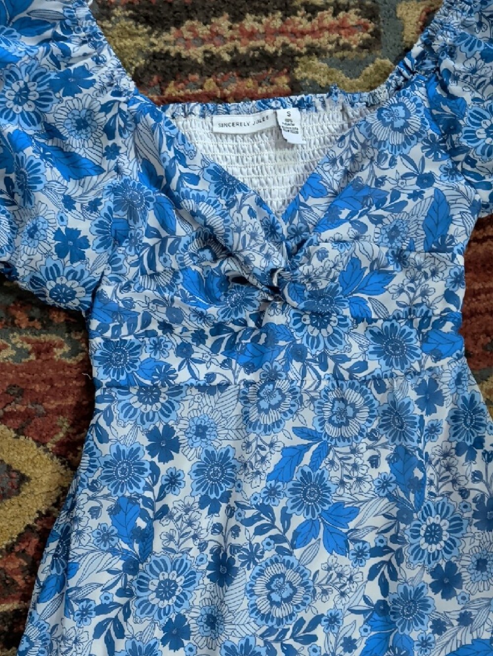 Sincerely Jules Blue Floral Puff-Sleeve Mini Dress - Picture 2 of 5